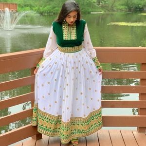Afghan Green and white outfit